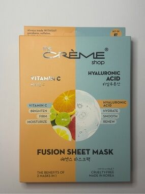 Crème shop Vitamin C + Hyaluronic Acid Fusion Sheet Mask – box of 5 masks